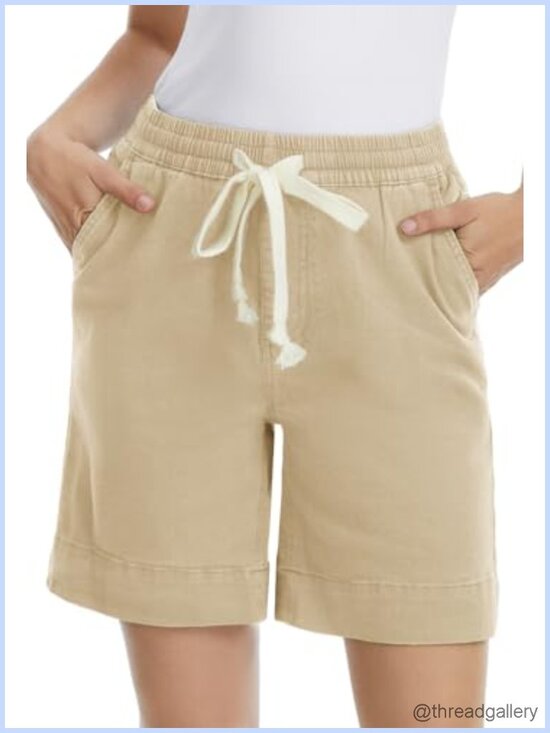 Pants - Rasutina Women's Bermuda Shorts Stretchy 7 Inch Inseam Drawstring Pull On Jean
